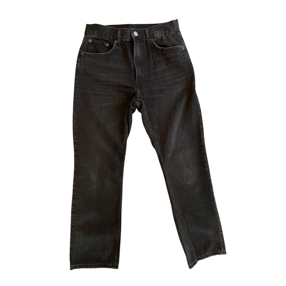Zara High Waist Straight Leg Jeans Womens Size 10 Faded Distressed Black Wash